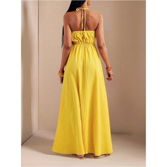 Women's Summer Maxi Dress Flowing Halter Sleeveless Flowy Vacation Dress - Picture 2 of 5
